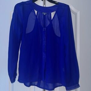 Sheer electric blue cutout shirt